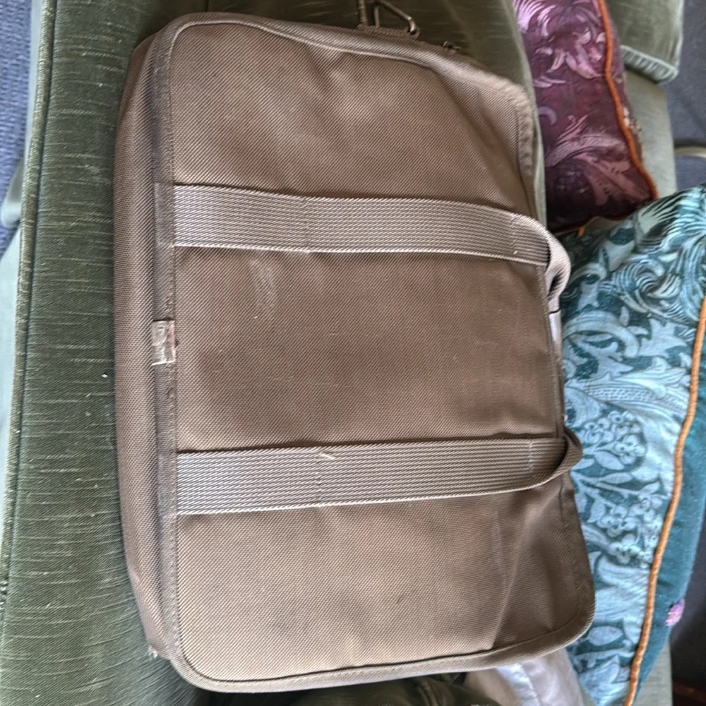 Tumi olive brown nylon leather combo briefcase laptop bag monogram cht used
